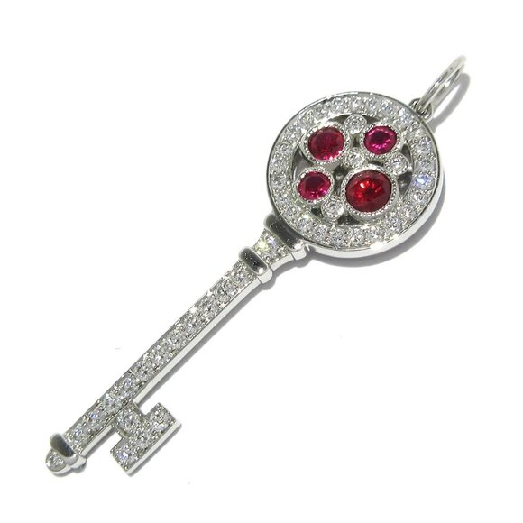 Auth TIFFANY&Co. Cobblestone Key - Pt950 Diamond Ruby Pendant Head - Picture 7 of 11